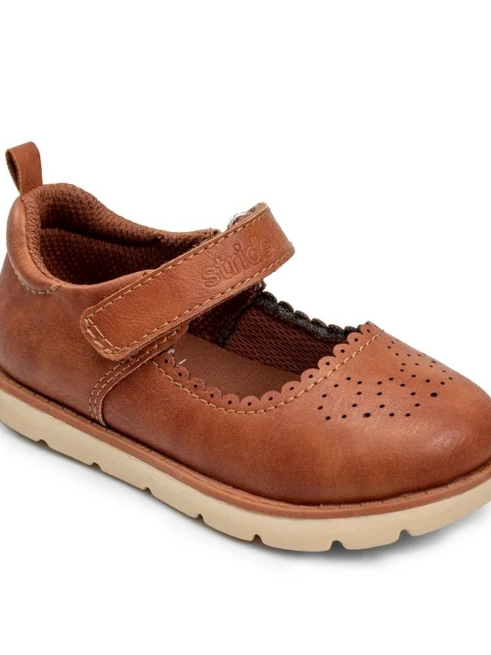Stride Rite Tan/Brown Leather Mary Jane with Scalloped Trim